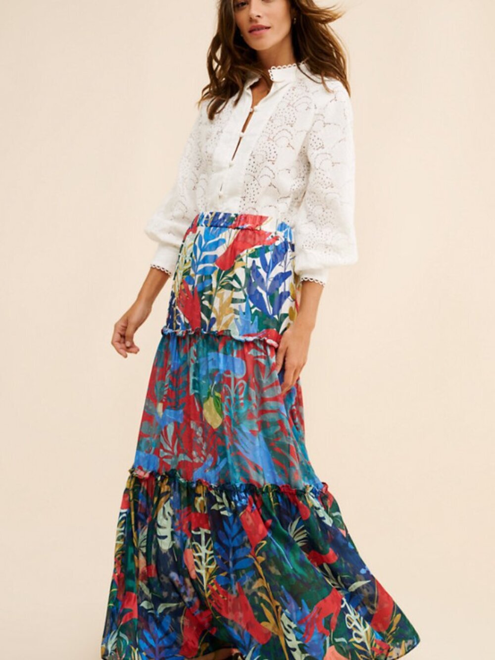 Hutch Multicolor Floral Printed Tiered Maxi Skirt Size Medium 35823